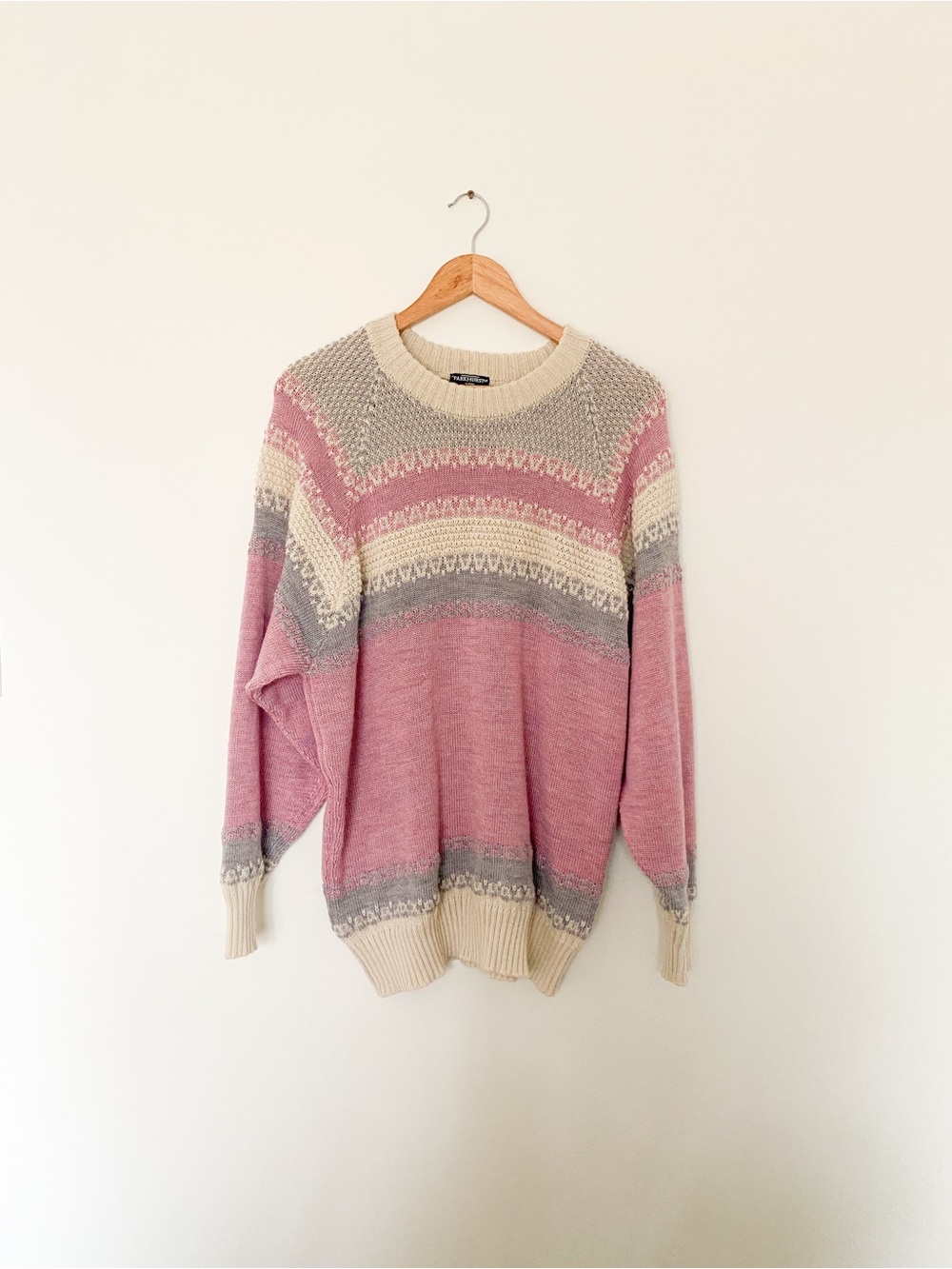 Parkhurst Pink, Cream & Gray Fair Isle Crewneck Sweater - 100% Virgin Wool